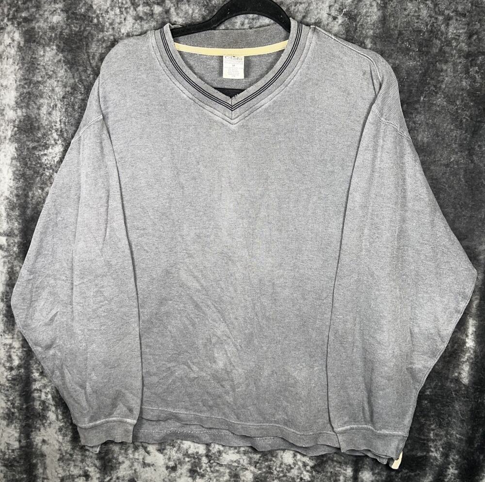 Vintage Columbia Sportswear V Neck Sweater Mens M Gray Cotton Pullover 90s